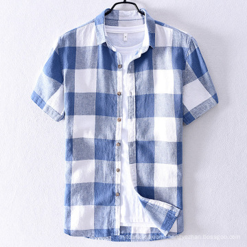 High Quality Breathable Cotton Men′s Plaid Shirt Slim Fit Male Casual Short Sleeved Shirts